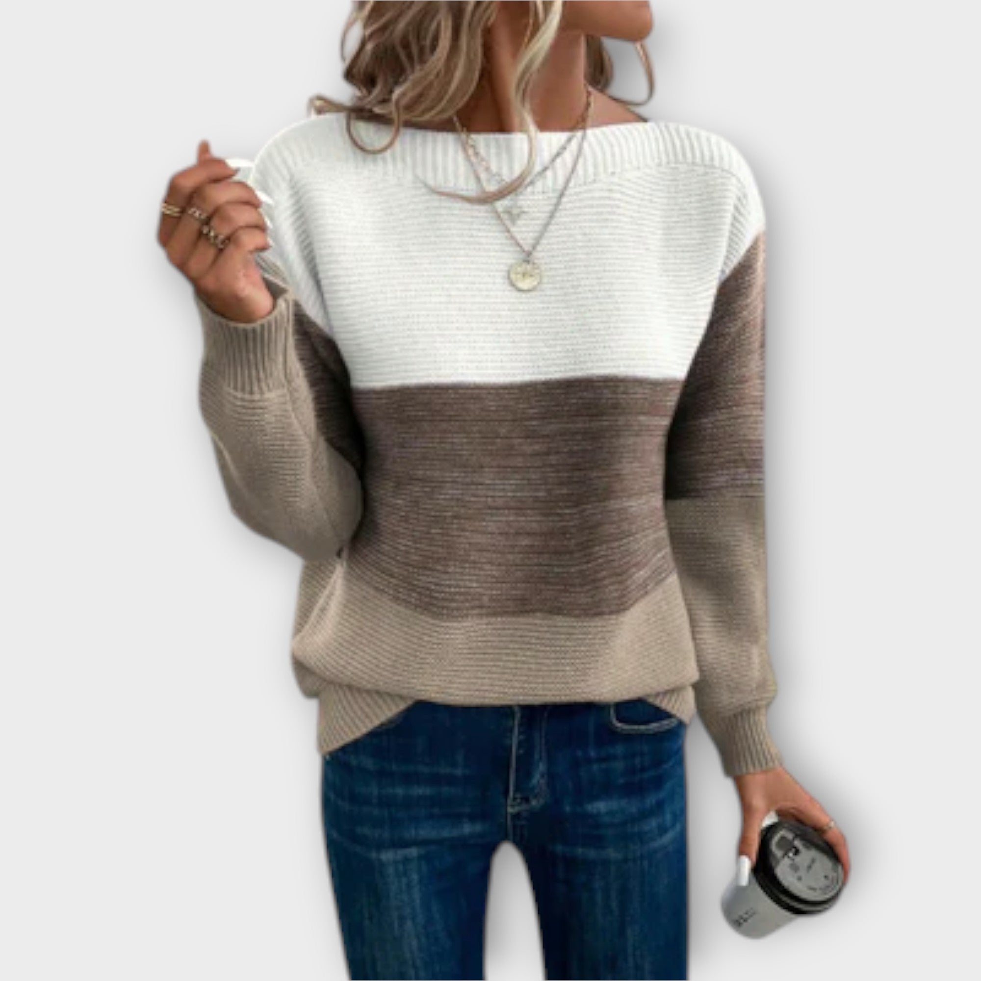 Clara | Elegantni trobojni patchwork pulover