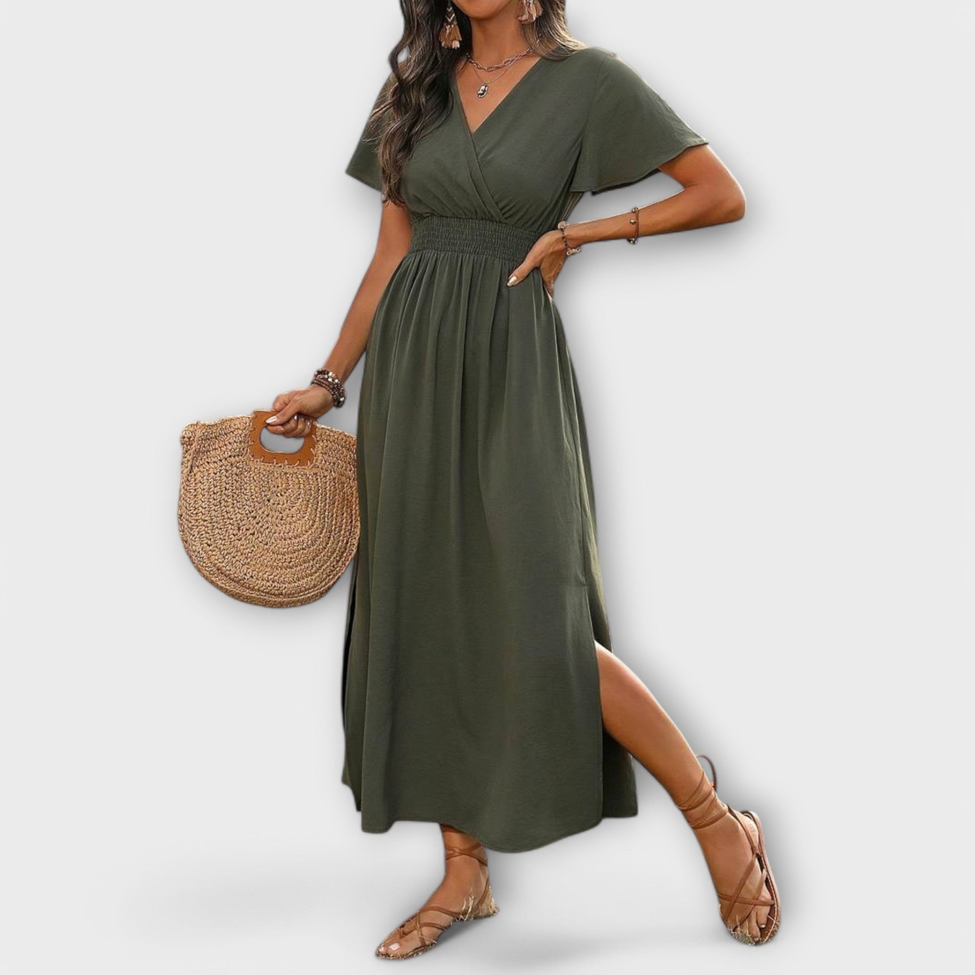 Heather - Elegantna boho haljina s V izrezom i dugim rukavima - A minha loja